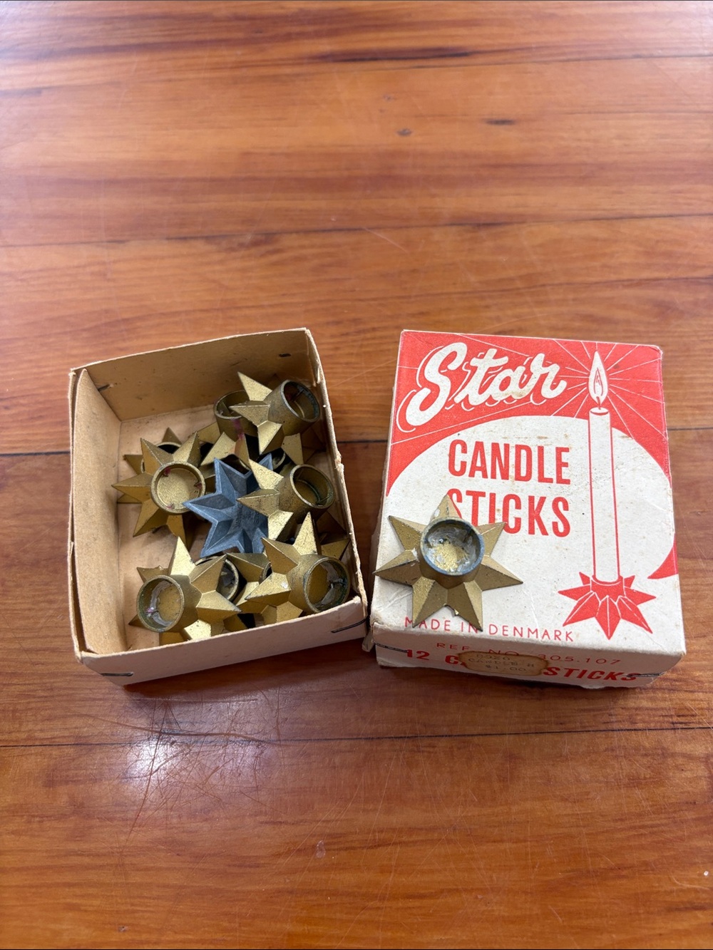 Vintage Star Candle Sticks Holders Made In Denmark 1 1/4" Original Box Of 12